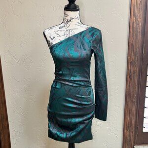 Nicole Miller Collection Women's One Shoulder Green Lurex Cocktail Dress